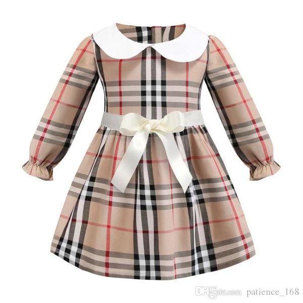 

girls plaid dress 2020 ins new styles autumn girl kids cute doll collar plaid printed long sleeve kids cotton ple302w, Red;yellow