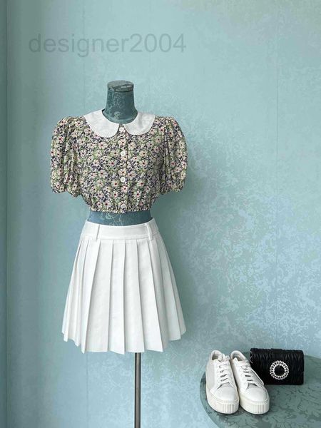 

women's blouses & shirts designer spring and summer 2022 new small round collar single row button broken flower series mulberry silk sh, White