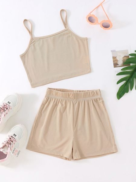 

girls ribbed knit cami & shorts she, White