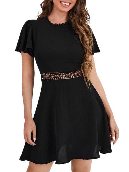

guipure l.ace insert b.utterfly s.leeve d.ress n0fm#, Black;gray