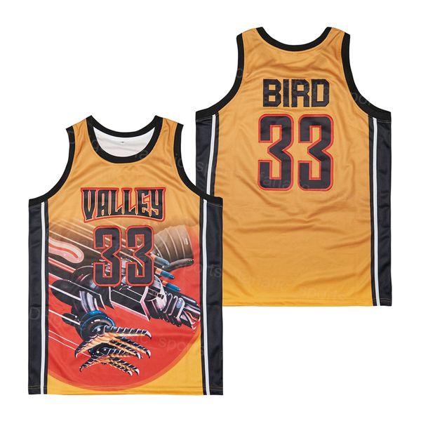 Masculino High School Larry Bird Springs Valley Jersey 33 Basketball ALTERNATE Hip Hop Color Yellow Respirável Pure Cotton For Sport Fans Hip Hop Stitched Uniforme High