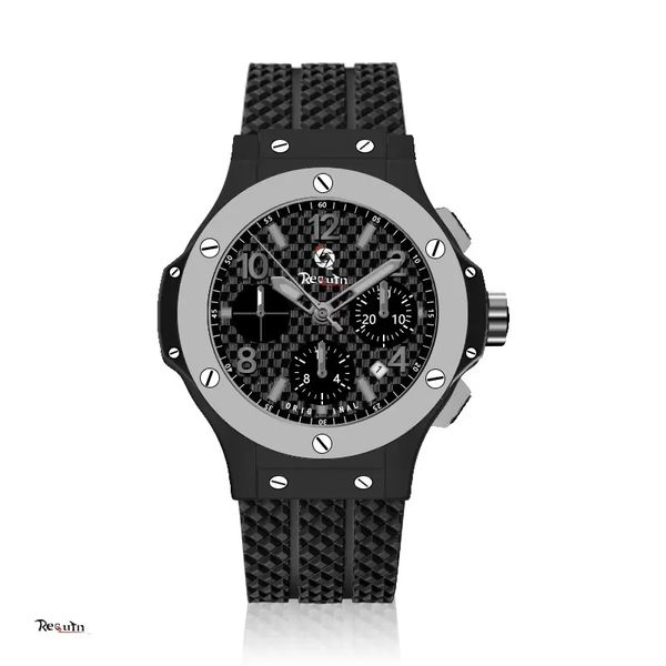 

men's automatic mechanical watch luxury gray bezel black grid calendar rquin brand big rubber strap bang 12 classic fusion nx wristwatc, Slivery;brown
