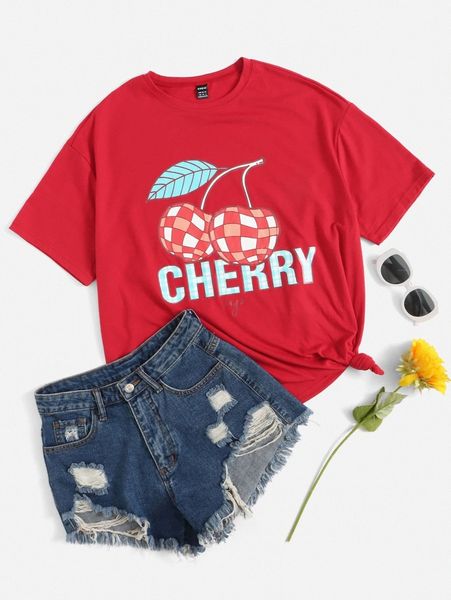 

cherry & letter graphic tee z9ps#, White