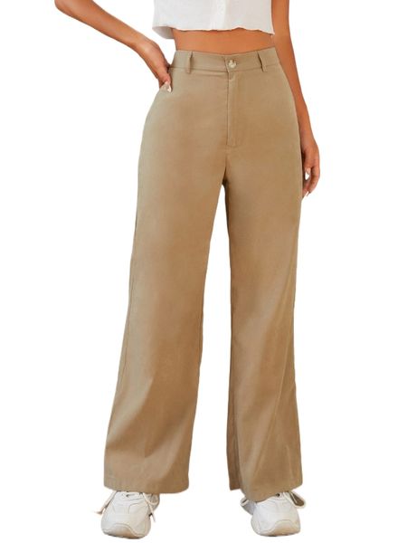 

petite solid high waist pants v9iw#, Black;white