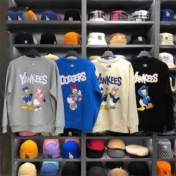 

women's hoodies sweatshirts mlb korea fashion men and women lovers round neck loose casual cartoon ny long sleeve sweater spring autumn, Black