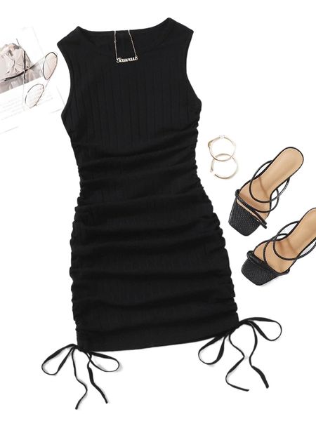 

ruched drawstring side bodycon dress q0s4#, Black;gray