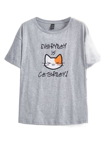 

x janis chow slogan & cartoon graphic tee y8g1#, White