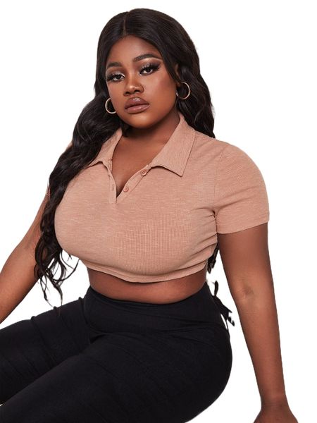 

sxy plus polo neck crop tee 48rs#, Black