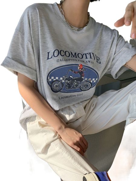 

dazy motorcycle and letter graphic drop shoulder tee h4yk#, White