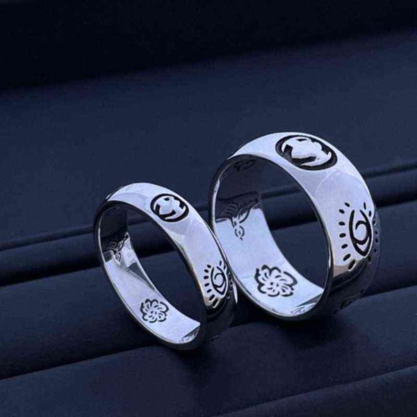 

silver old love fearless flower bird letter wide and narrow version pair ring
