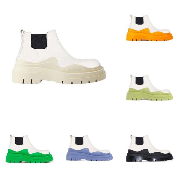 

two tone tire chelsea boots women platform chunky boot lady luxe design men calf desiger low tobe calfskin slip on style round toe boots whi, Black