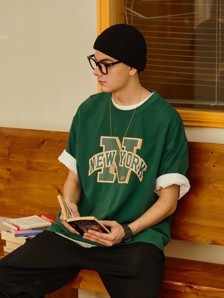 

men letter graphic drop shoulder tee w8ga#, White;black