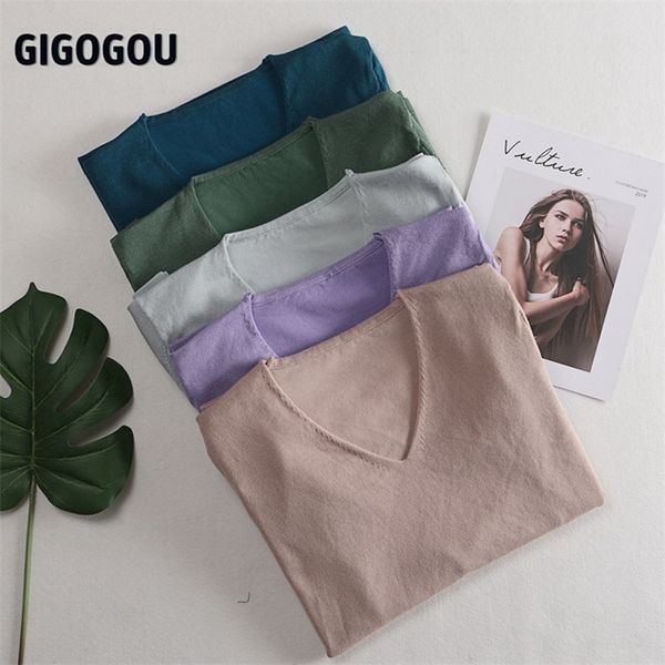 

gigogou v neck solid basic women t shirt black white casual tshirt women crop tee shirt spring summer cotton t shirt femal 210317