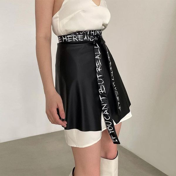 

skirts hip hop retro women's black pu leather irregular skirt club high waist mini belt street daily