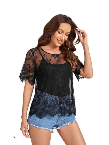 

asymmetrical hem lace without cami f1td#, White