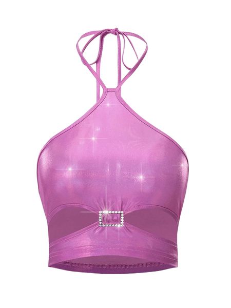 

buckled detail cut out halter i4qi#, White