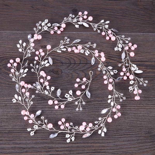 

wedding hair accessories pink crystal beads long bridal bands crown headpiece headband bride tiara jewelry ornaments ml 220805, Slivery;golden