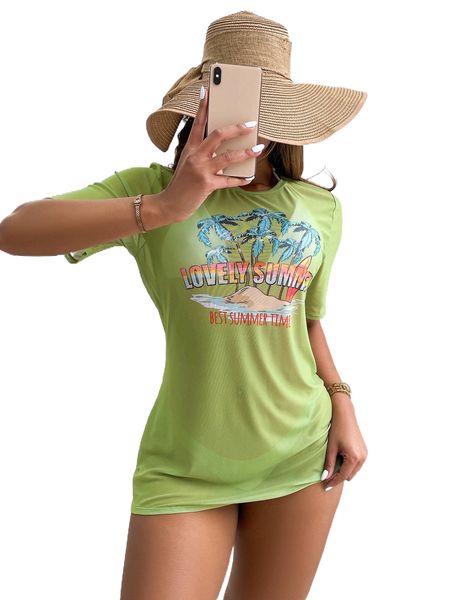 

3pack halter triangle bikini swimsuit & palm tree print cover up q7su#, White;black