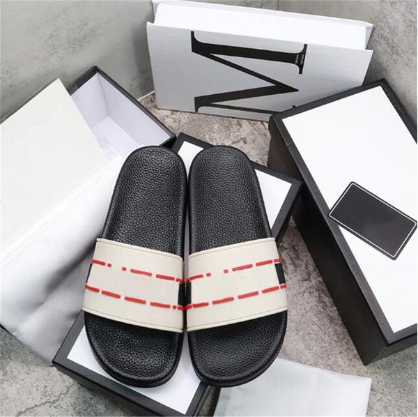 2022 Designer Hausschuhe Männer Frauen Slides mit Staubbeutelkarte Schuhe Bloom Web Schwarz Blumen Erdbeerdruck Slide Leder Gummi Rot Sandale Sommer Flache Slipper 35-46