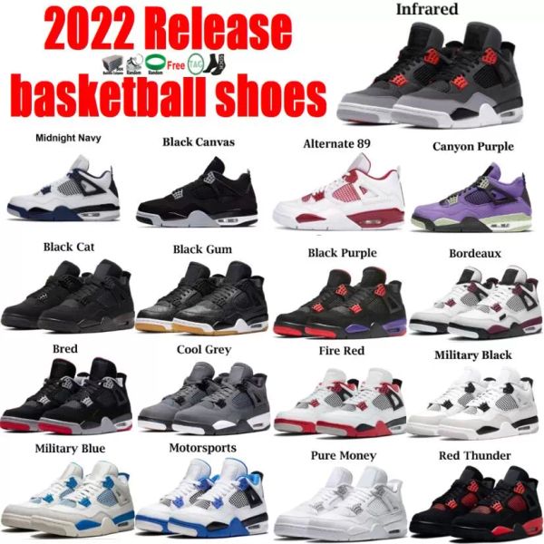 

2022 basketball shoes 4s infrared sneaker black canvas bred cool grey pure money red thunder university blue white oreo trainer outdoor spor
