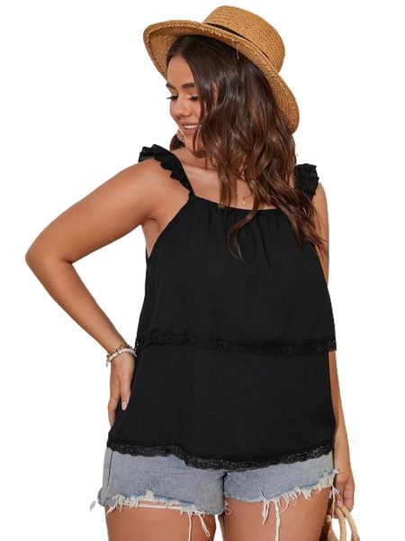 

plus frill trim contrast lace l9zc#, Black