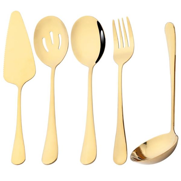 Dinnerware Conjunta 5pcs Conjunto de ouro de aço inoxidável utensílios de porção de buffet buffet catering colloons fork talheres setdinnerware