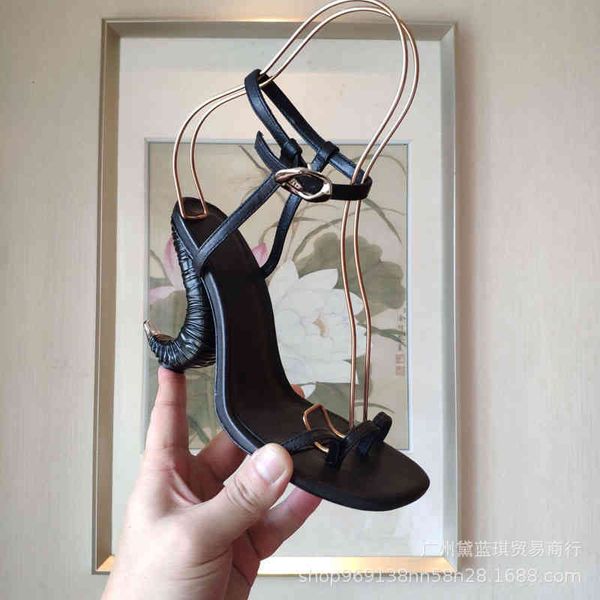 

sandals spring cowhide three hole clip toe design strange horn heel fashion high-heeled sandals women's shoes, Black
