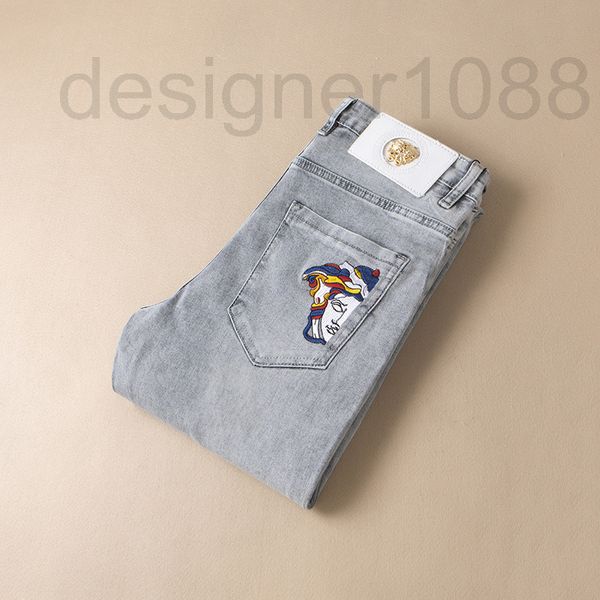 

men's jeans designer high end embroidered men's small straight feet autumn winter new smoke grey jeans casual large pants trendy, Blue