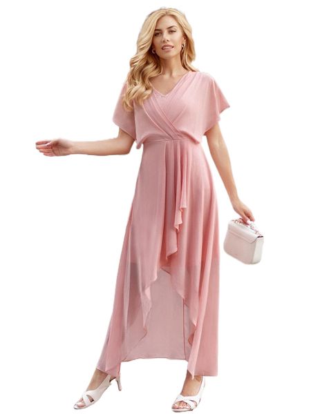 

miusol surplice neck ruffle trim dress g6l5#, Black;gray