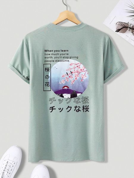 

men floral & japanese letter graphic tee t7ux#, White;black