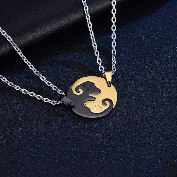

dog couple stitching necklace a pair of male and female students girlfriends simple and cute korean titanium steel pendant, Silver