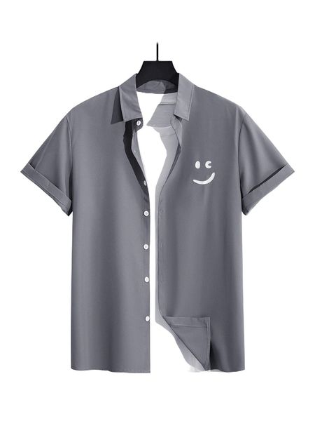 

men 1pc expression print shirt c7mi#, White;black