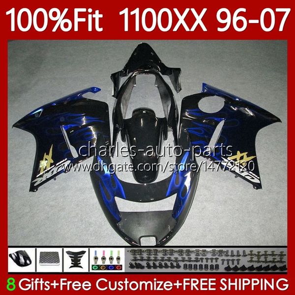 Spritzgussverkleidungen für HONDA Blackbird CBR1100 CBR 1100XX 1100 XX Blue Flames CC 96-07 114No.88 CBR1100XX 96 97 98 99 00 01 02 03 04 05 06 07 1100CC 1996 2007 Karosserie