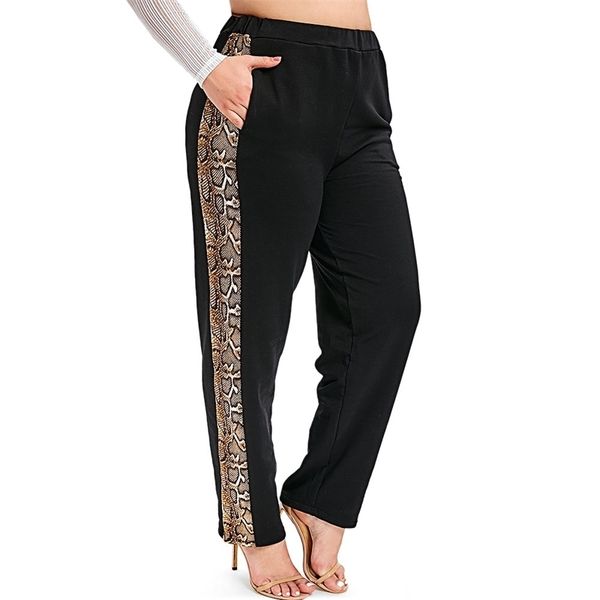 

women pants vintage side striped snake skin print pants femme chic trousers high elastic waist casual cotton straight pants y200114, Black;white