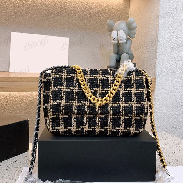 

womens 19 single flap tweed two-tone check quilted bags gold handle totes two-tone chain crossbody shoudler purse large capacity designer ha