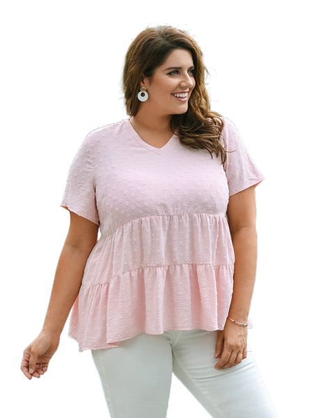 

emery rose plus swiss dot ruffle hem blouse g3bl#, Black