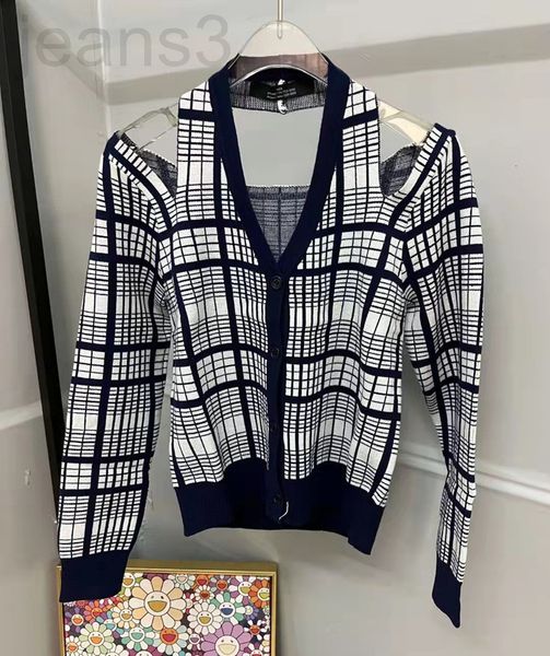 

women's sweaters designer jennie's same plaid sweater, female spice girl off shoulder hanging neck, careful machine fit, with shor, White;black