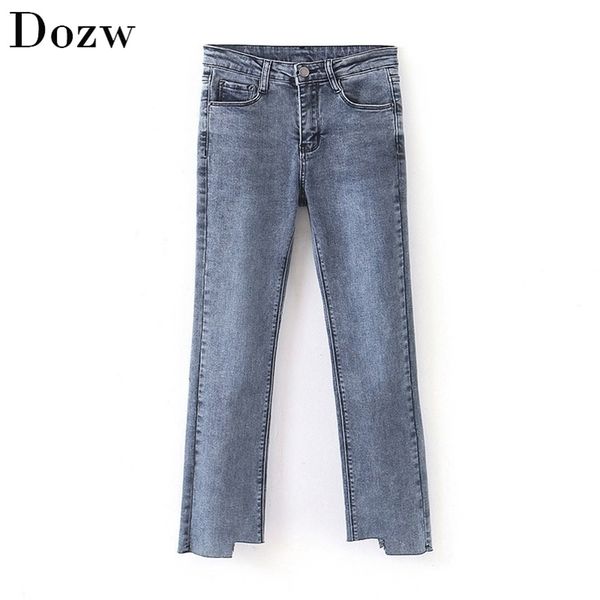 

vintage solid cowboy jeans women baggy fashion irregular pants lady skinny full length trousers zipper fly bottoms pantalones 210515, Blue