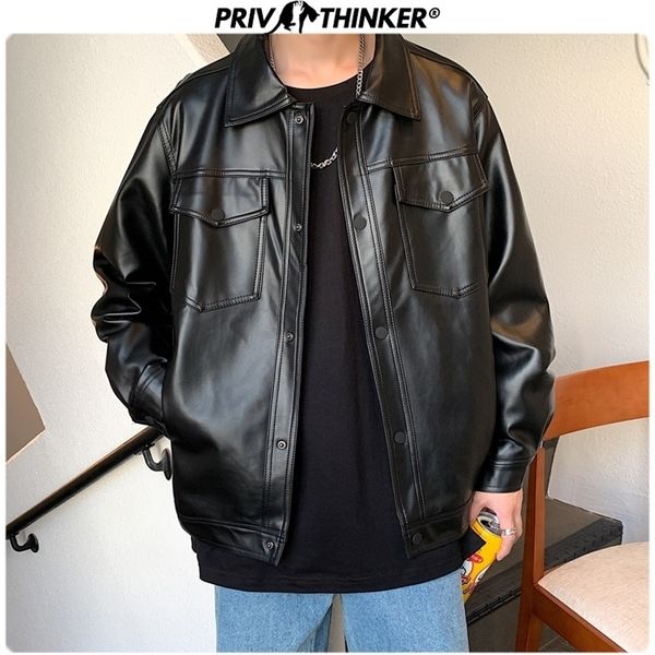 Privatfiner homens primavera preto macio falso jaqueta de couro homens hip hop jaqueta de couro masculino enorme streetwear bolsos roupas 220406