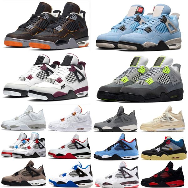 

st quality men 4 4s basketball shoes fire red university blue white neon raptors what the taupe haze starfish grey mens trainers sport sneak