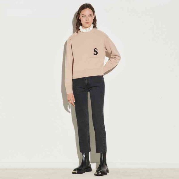 

women's knits & tees sand classic early autumn french patchwork ruffle neck wool blend s letter embroidered pullover knit d3, White