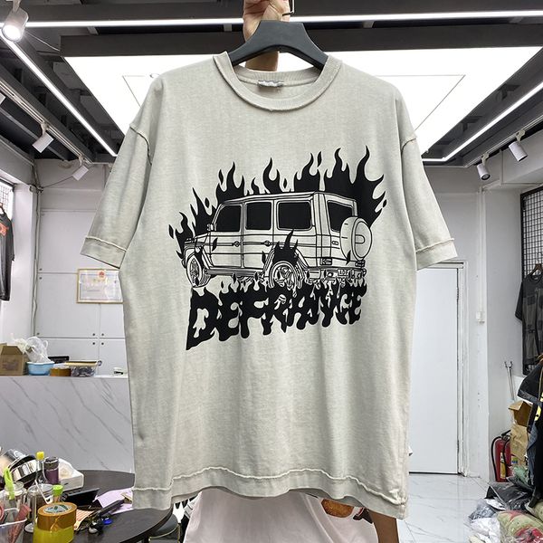 

washed t shirt men women vintage buggy print t-shirts tee, Black;brown