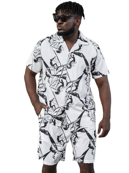 

extended sizes men random figure graphic shirt & shorts w2sa#, Gray