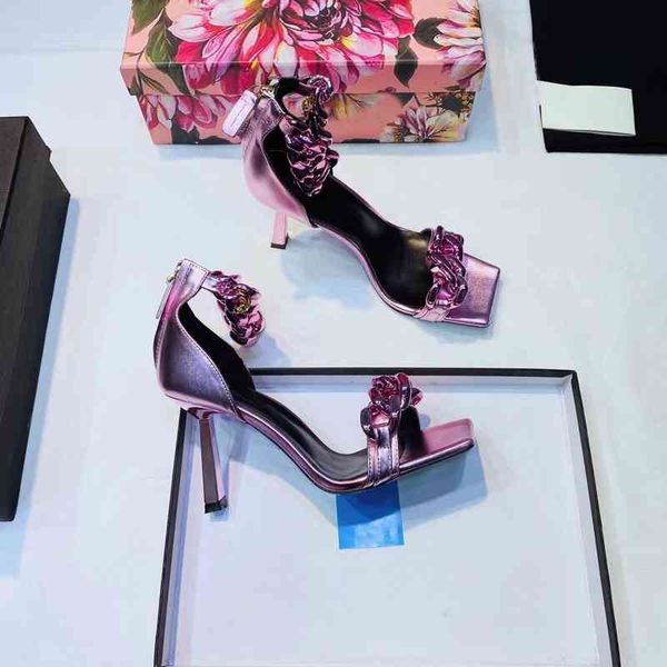 

sandals sandals women's leather ankle strap metal decoration high heels open end series special discount, Black