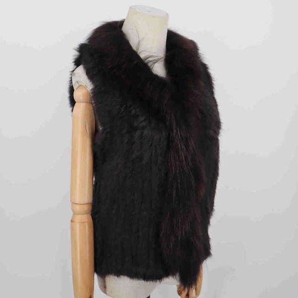 

fashion real rabbit fashion fur vest high-end women knitted sleeveless fur vests with natural fur jacket women coat l220714, Black