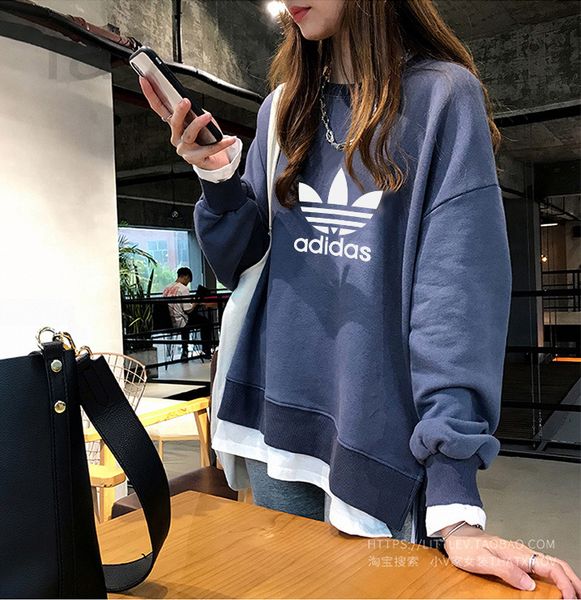 

women's hoodies & sweatshirts designer [inner bristle]plush fake two medium and long round neck sweaters, men women can wear, about 0.3, Black