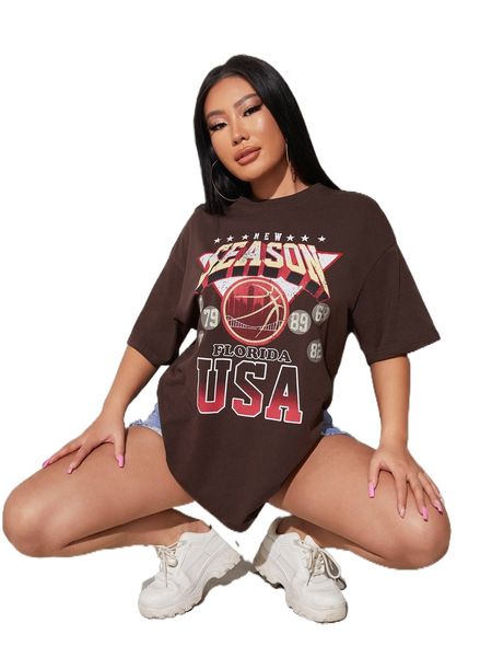 

drop shoulder letter graphic oversize tee b1sl#, White