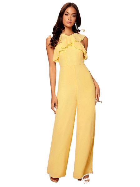 

ruffle backless wide leg jumpsuit r11t#, Black;white