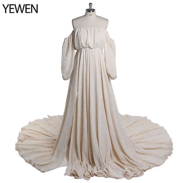 

off shoulder cotton boho maternity dresses long side slit pshoot dresses pgraphy props yewen yw j220628, White