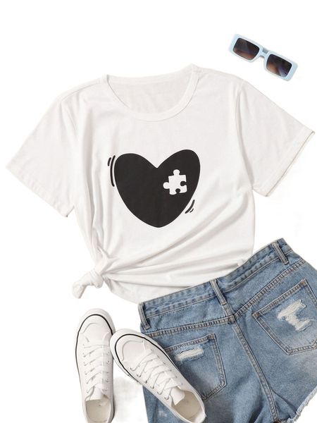 

heart & jigsaw print tee c5ag#, White